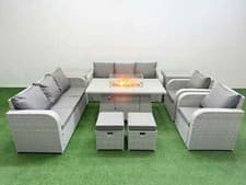 Image of Fimous Wicker Rattan Garden Furniture Set Sofa Gas Fire Pit Table Indoor Outdoor