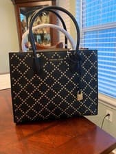 Image of Michael Kors Studio Mercer Studded Black Coated Twill / Leather Tote