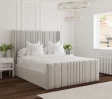 Image of Luxury Plush Velvet Winged Panel Bed Frame Upholstered Gas Lift Storage Double