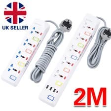 Image of Mains Extension Lead Individual Switch UK Plug Sockets 2M Cable 4/5 Gang Way