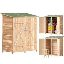 Image of Outsunny Garden Storage Shed Tool Organizer w/ Table, 140x75x157cm, Natural