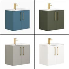 Image of Wall Hung Vanity Unit Sink Basin 2 Door Gold Handle Multicolour 500/600/800mm