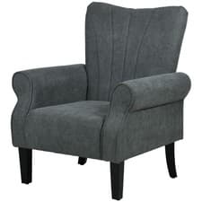 Image of HOMCOM Upholstered Modern Accent Chair, Armchair with Wood Legs, Grey