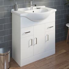 Image of Classic Bathroom Vanity Unit Cloakroom Basin Sink Storage White Various Sizes
