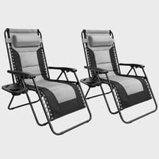 Image of 2Pcs Extra Wide Zero Gravity Chairs Luxury XXL Heavy Duty Padded Sun Lounger