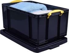 Image of Really Useful Plastic Storage Box 64 Litre Solid Black with Handles
