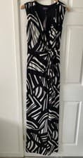 Image of Long Tall Sally Dress Womens Black White Maxi Dress Silky Jersey Size 10 NEW