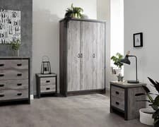Image of Boston 4 Piece Set 3 Door Wardrobe 4 drawer chest and 2 Bedside Cabs Grey