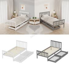 Image of WestWood Wooden Single Bed Frame with Storage Drawer Kids Adult Sturdy Bed Base