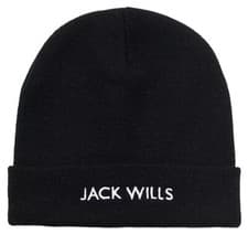 Image of Jack Wills Beanie Hat Mens Black White Logo One Size 100% Genuine Brand New