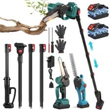 Image of 4in1 Long Reach 8" Brushed Chainsaw Cordless Garden Hedge Trimmer 2 Batteries