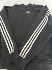 Image of Adidas Sweatshirt Mens Medium Black Fleece 3 Stripe Logo Gym Training Casual