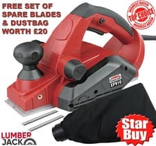 Image of Electric Planer 82mm Twin Blades 910W Parallel Guide & Lumberjack Dust Bag 240v