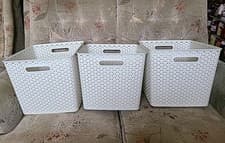 Image of 3 x Large Curver Style 25L Rectangular Storage Basket Cream Stackable