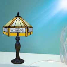Image of Tiffany Style Stained Glass Table Lamp 10” – Vintage Art Deco Bedside Light E27