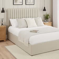 Image of 5ft King Size Storage Ottoman Bed Savoy Fluted Natural Linen Fabric