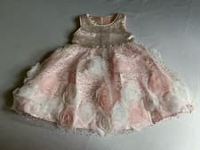 Image of MONSOON BABY DRESS AGE 6-12mths PINK/GOLD 3D ROSES SEQUINS WEDDING PARTY WOW!