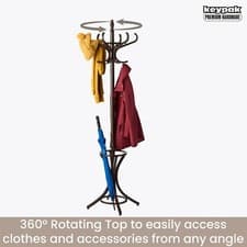 Image of Wooden Hat Coat Stand Umbrella Holder Hallway 185cm Coat Rack Tree, 12 Hooks