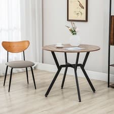 Image of Dining Table with Round Top Steel Legs for Kitchen Dining Room Brown