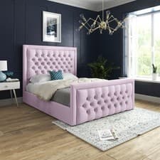 Image of Luxury Plush Velvet Bed Frame Upholstered Double Sleigh in All Colours & Sizes