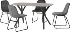 Image of Concrete Effect / Black Metal Dining Table & 4 Grey Velvet Lucca Chairs ATHENA
