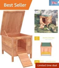 Image of Natural Wooden Outdoor Rabbit Hutch with Elevated Design & Removable Roof