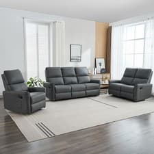 Image of MADRID 1+2+3 SEATER MANUAL RECLINER AIR LEATHER SOFA SET