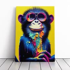 Image of Paint Drip Monkey No.3 Canvas Print Framed Wall Art Large Picture Ready to Hang