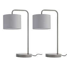 Image of Set of 2 Charcoal Grey Arched 48cm Table Lamp or Bedside Light Grey Fabric Shade