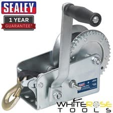 Image of Sealey Geared Hand Winch 900kg Capacity with Webbing Strap Garage Workshop
