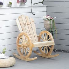 Image of Wooden Garden Rocking Chair Adirondack Patio Rocker Outdoor Seat - Natural