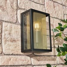 Image of Outdoor Lantern Wall Light with Brass Mesh - Black