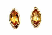 Image of 9ct Gold Citrine Studs earrings marquise Gift Boxed Made in UK