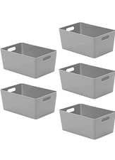Image of 5-Pack Plastic Storage Baskets with Sturdy Handles, Lightweight & Durable Design