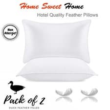 Image of Luxury Hotel Quality Goose Feather & Down Soft Pillows 2 Pack Duck Feather