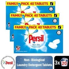 Image of Persil Non-Bio Washing Detergent 40 Tablets, Pack of 3, 20 Wash, 1.2kg