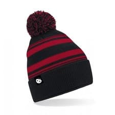 Image of Black and Red Striped, Street Panda, Pom Beanie, One Size Fits All