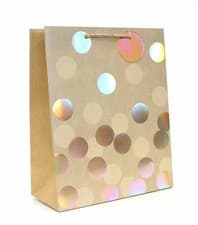 Image of Medium/Large/ XL GiftBag & Tag GOLD FOIL DOTS KRAFT BIRTHDAY/ ANNIVERSERYBAG
