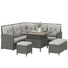 Image of Outsunny 6 PCs Rattan Garden Furniture Sectional Corner Sofa, Dark Grey