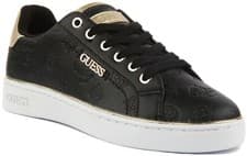 Image of Guess Womens Beckie All Over Logo Trainers In Black Size UK 3 - 8