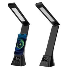 Image of Multifunctional LED Desk Lamp with Wireless Charger & Clock for Home Office Use