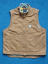 Image of Carhartt Loose Fit Washed Duck Sherpa-Lined Mock-Neck Vest Tan US LG, UK XL BNWT