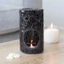 Image of Black Crackle Glass Pillar Oil Burner