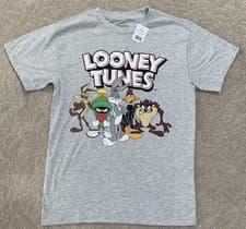 Image of Looney Tunes Bugs Bunny & Friends T-Shirt Adult S – Gray Graphic Tee – NWT