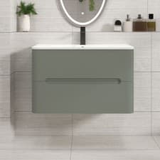 Image of Wall Hung Vanity Unit Carrara White Basin Sink 2 Drawer Cabinet 600 / 700 / 800
