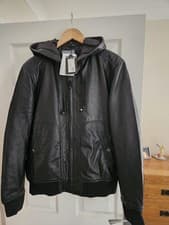 Image of SCHOTT NYC MEN'S HOODED LEATHER JACKET (Med) BLACK * RRP £400.00 * BNWT