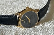 Image of Gucci G-Timeless YA126581A black GG dial leather gold tone 27mm ladies Watch