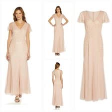 Image of NWT Papell Studio Gorgeous Beaded Maxi Dress Flutter Sleeves Blush Womens 12