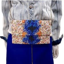 Image of Blue Orange Haze Beaded Fold Over Clutch Silver Chain Tiana Designs