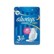 Image of Pack of 10 x 8 Pads Always Classic Night Sanitary Towels (Size 3) Wings